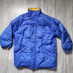 VTG Apparatus Down Waterfowl Blend Puffer Coat Reversible Blue Yellow Kids Sz L